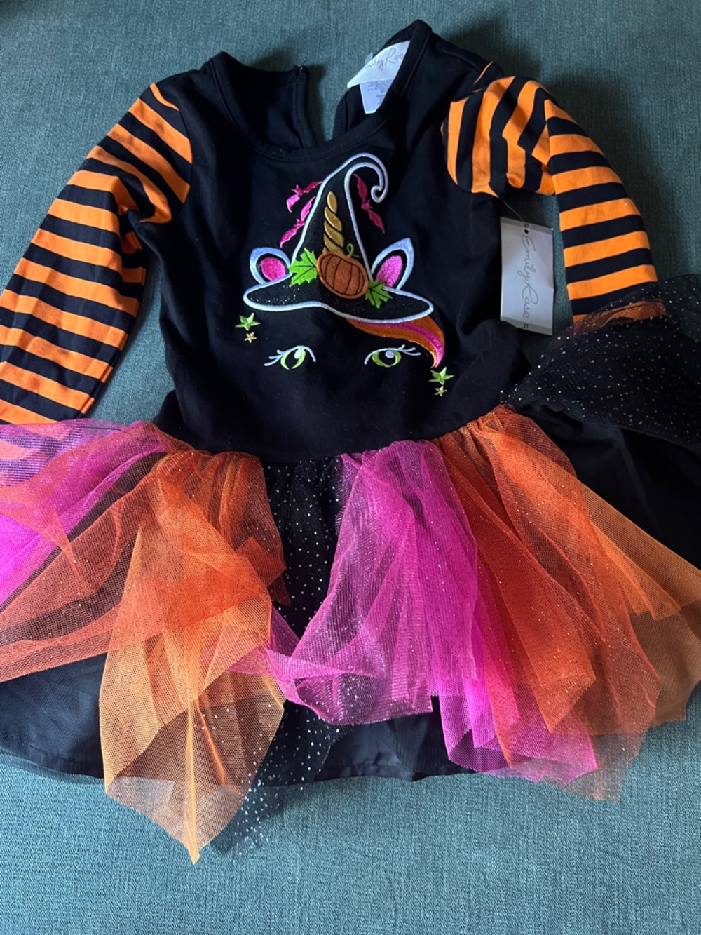 Emily Rose Black Halloween Tutu Dress with Orange & Pink Accents